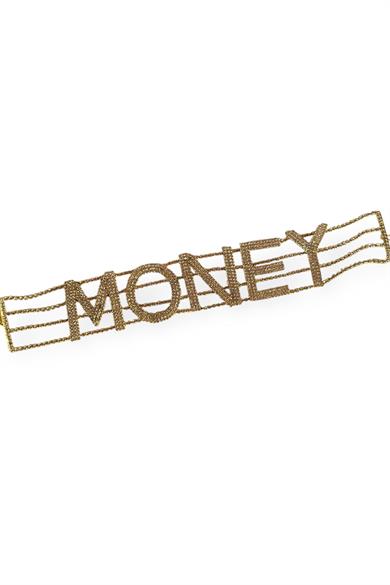 Altın Renk Money Yazılı Taş Detaylı Tasarım Kolye