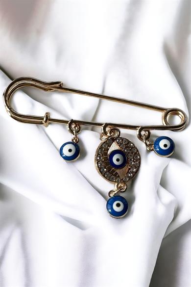 Altın Renk Nazar Boncuğu Detaylı Broş