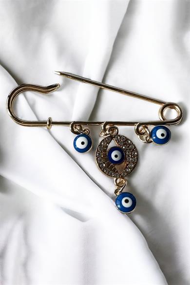 Altın Renk Nazar Boncuğu Detaylı Broş