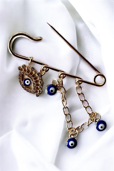 Altın Renk Nazar Boncuk Detaylı Göz Figürlü Broş 