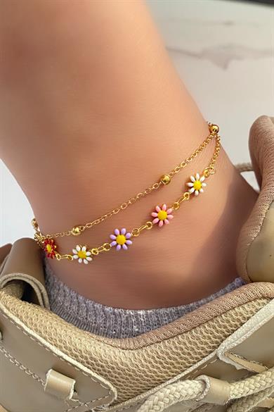 Altın Renk Papatya Figürlü Çelik Halhal