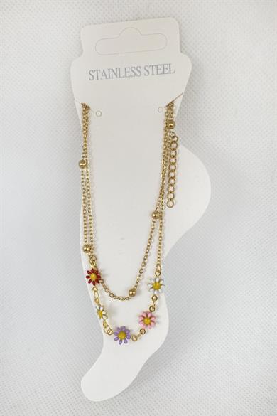 Altın Renk Papatya Figürlü Çelik Halhal