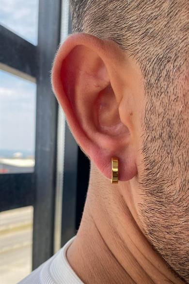 Altın Renk Sıkıştırmalı Unisex Çelik Halka Küpe (Çift)