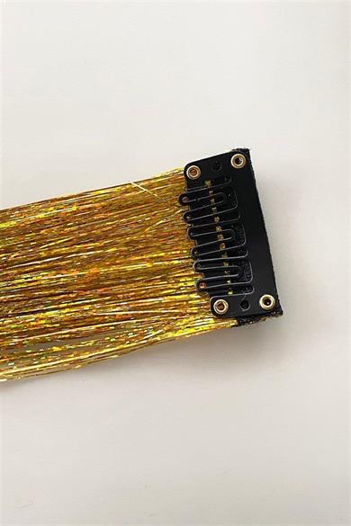 Altın Renk Simli Yan Çıtçıtlı Postiş Hair Tinsel Shiny Hair (50 CM)