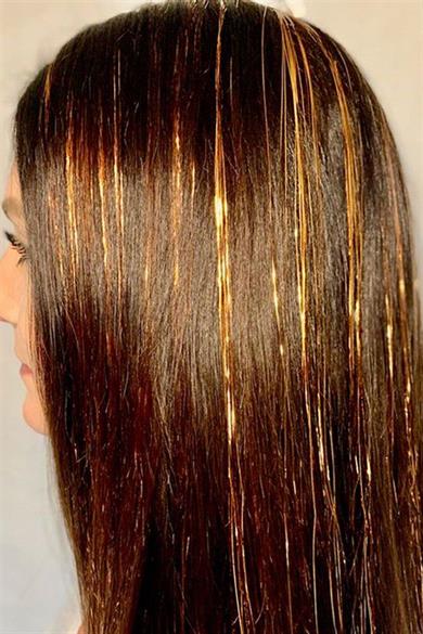 Altın Renk Simli Yan Postiş Hair Tinsel Shiny Hair (50 Cm)