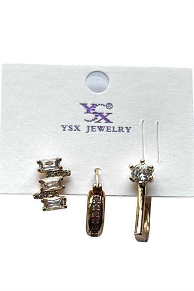 Altın Renk Taş Detaylı 3lü YSX Küpe Set