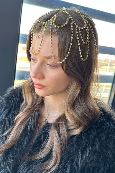 Altın Renk Taş Detaylı Alınlık/Kına Aksesuarı