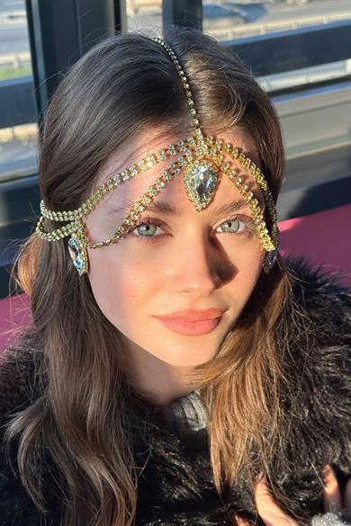 Altın Renk Taş Detaylı  Alınlık/Kına Aksesuarı