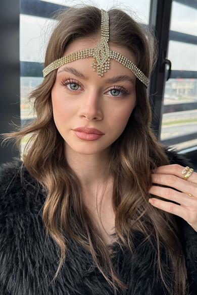 Altın Renk Taş Detaylı  Alınlık/Kına Aksesuarı