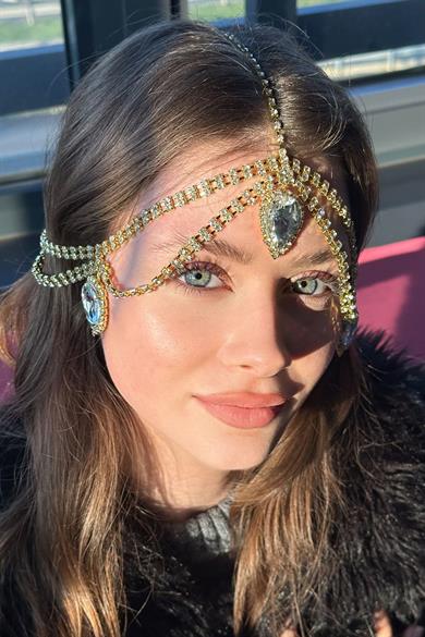 Altın Renk Taş Detaylı  Alınlık/Kına Aksesuarı