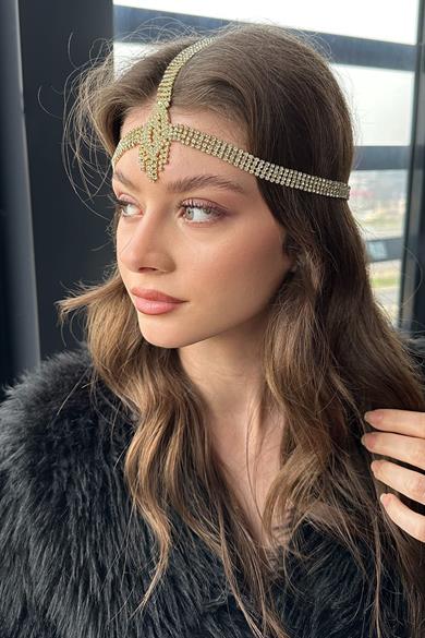 Altın Renk Taş Detaylı  Alınlık/Kına Aksesuarı