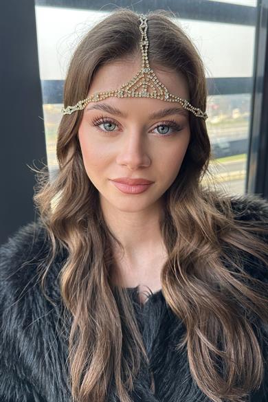 Altın Renk Taş Detaylı  Alınlık/Kına Aksesuarı