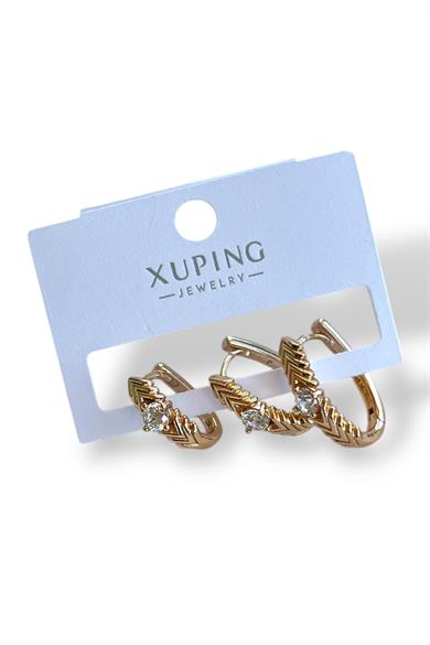 Altın Renk Taş Detaylı Çelik 3lü Xuping Küpe