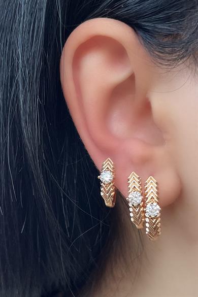 Altın Renk Taş Detaylı Çelik 3lü Xuping Küpe