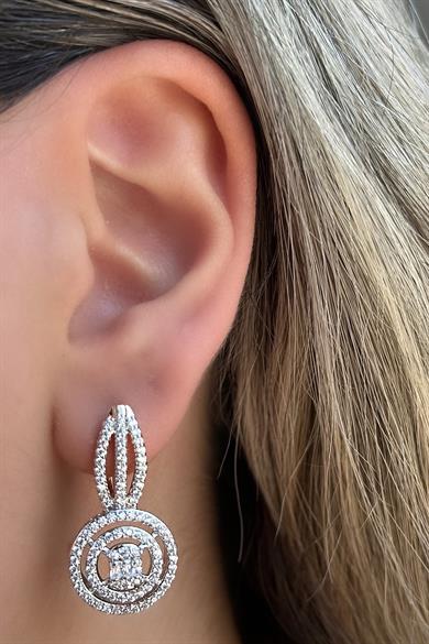 Altın Renk Taş Detaylı Çelik Halka Xupıng Küpe (Çift)