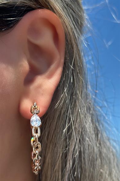 Altın Renk Taş Detaylı Çelik Halka Xupıng VİP Küpe