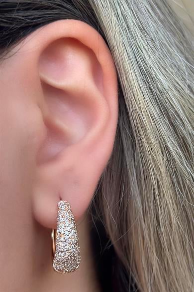 Altın Renk Taş Detaylı Çelik Halka Xupıng Küpe (Çift)