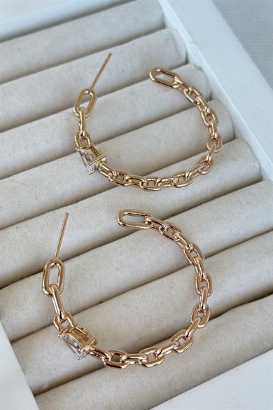 Altın Renk Taş Detaylı Çelik Halka Xupıng VİP Küpe