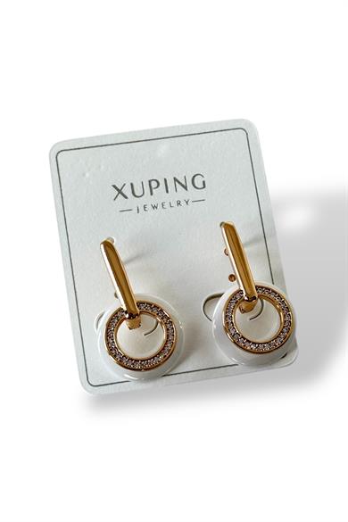 Altın Renk Taş Detaylı Çelik Halka Xupıng Küpe (Çift)