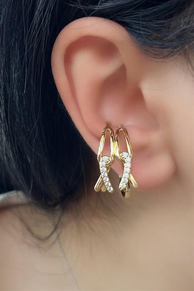 Altın Renk Taş Detaylı Çelik Xuping Ear Cuff (Çift)