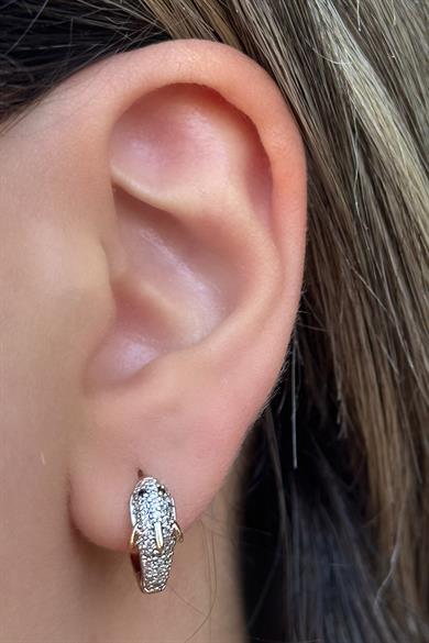 Altın Renk Taş Detaylı Çelik Xupıng Halka Küpe (Çift)