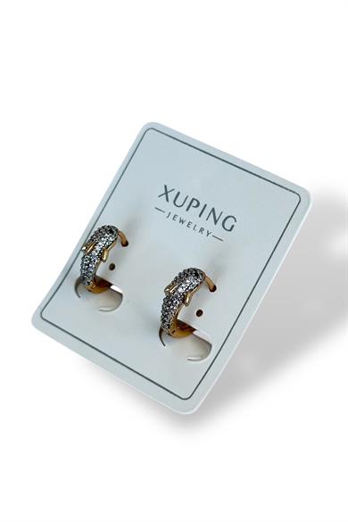 Altın Renk Taş Detaylı Çelik Xupıng Halka Küpe (Çift)