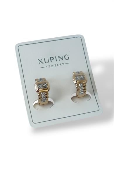 Altın Renk Taş Detaylı Çelik Xupıng Halka Küpe (Çift)