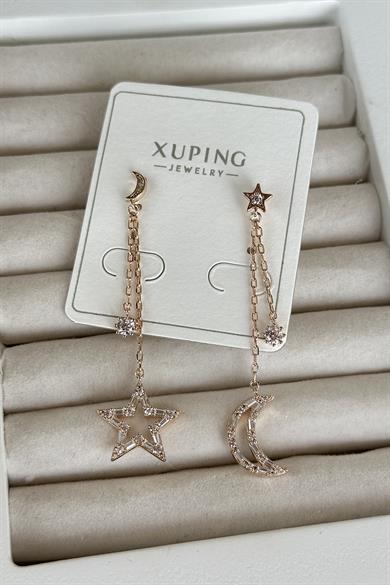 Altın Renk Taş Detaylı Çelik Xuping Küpe (Çift)
