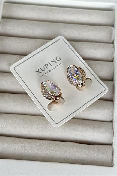 Altın Renk Taş Detaylı Çelik Xuping Küpe (Çift)