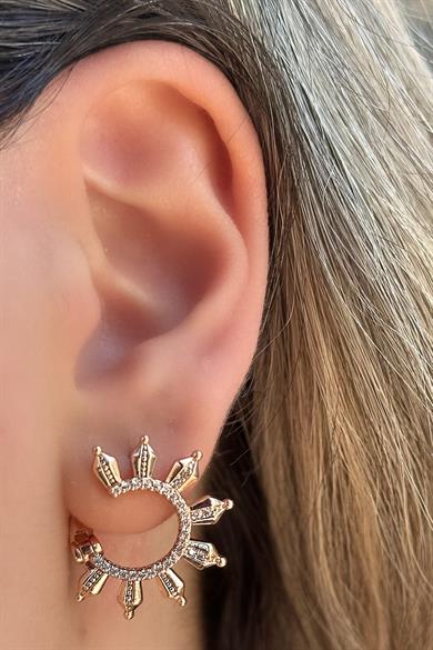 Altın Renk Taş Detaylı Çelik Xupıng Küpe (Çift)