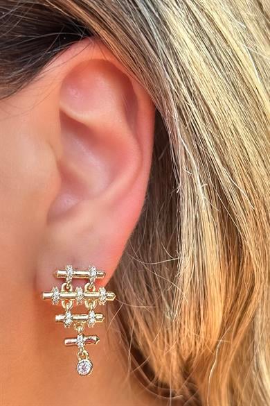 Altın Renk Taş Detaylı Çelik Xuping Küpe (Çift)