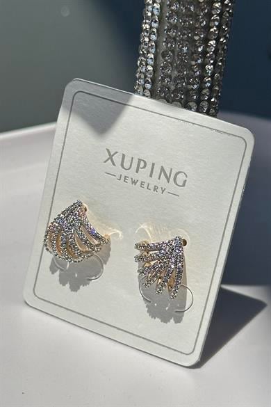 Altın Renk Taş Detaylı Çelik Xupıng Küpe (Çift)