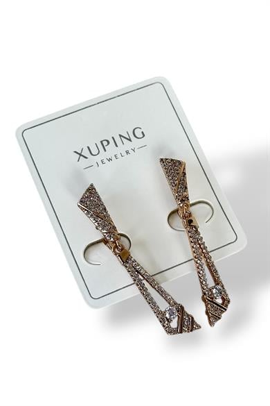 Altın Renk Taş Detaylı Çelik Halka Xupıng Küpe (Çift)