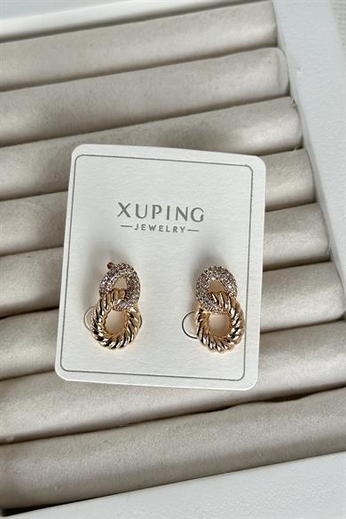 Altın Renk Taş Detaylı Çelik Xuping Küpe (Çift)