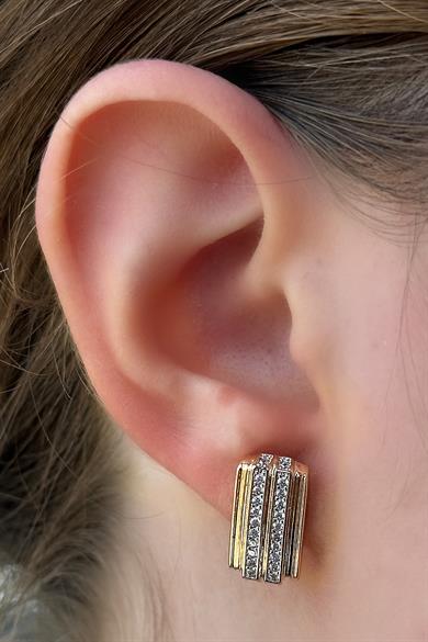 Altın Renk Taş Detaylı Çelik Xupıng Küpe (Çift)