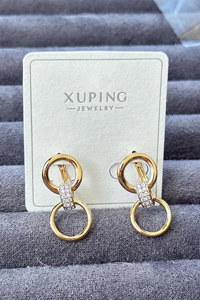 Altın Renk Taş Detaylı Çelik Xupıng Küpe (Çift)