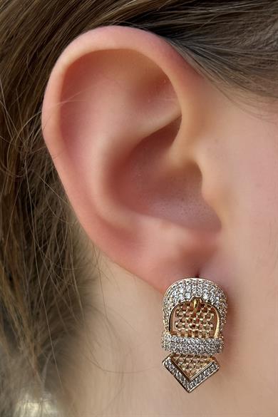 Altın Renk Taş Detaylı Çelik Xupıng Küpe (Çift)