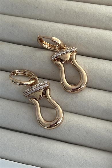 Altın Renk Taş Detaylı Çelik Xupıng Küpe (Çift)