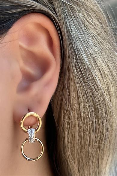 Altın Renk Taş Detaylı Çelik Xupıng Küpe (Çift)