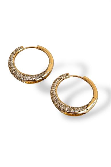 Altın Renk Taş Detaylı Halka Çelik Xuping Küpe (Çift)