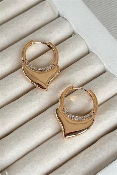 Altın Renk Taş Detaylı Halka Çelik Xuping Küpe (Çift)