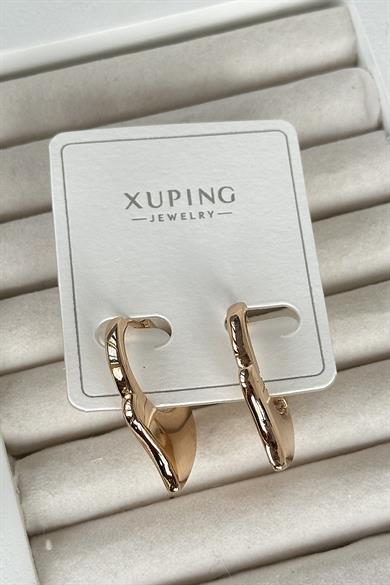 Altın Renk Taş Detaylı Halka Çelik Xuping Küpe (Çift)