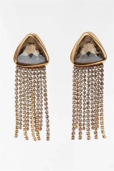 Altın Renk Taş Detaylı Sallantılı Abiye Küpe (Çift)