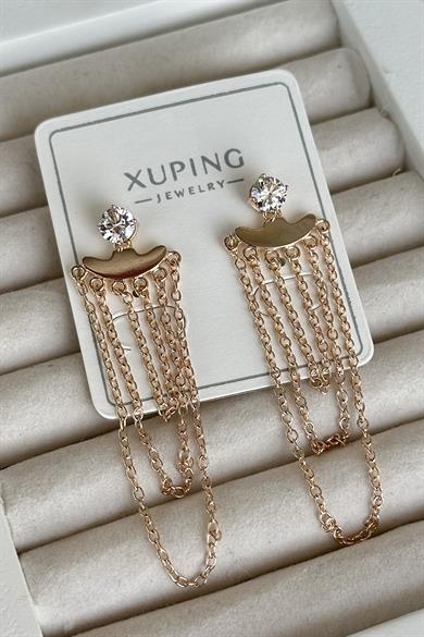Altın Renk Taş Detaylı Sallantılı Çelik Xuping Küpe (Çift)