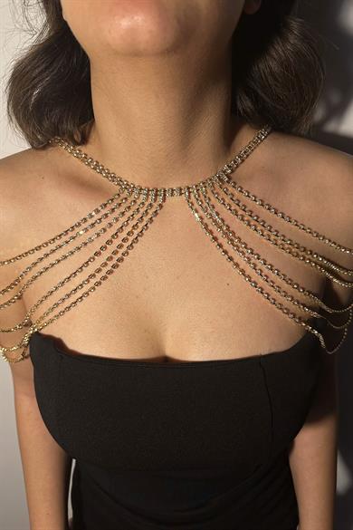 Altın Renk Taş Detaylı Tasarım Vücut Aksesuar