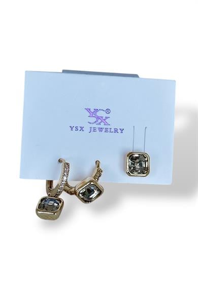 Altın Renk Taş Detaylı VİP 3lü YSX Küpe Set 