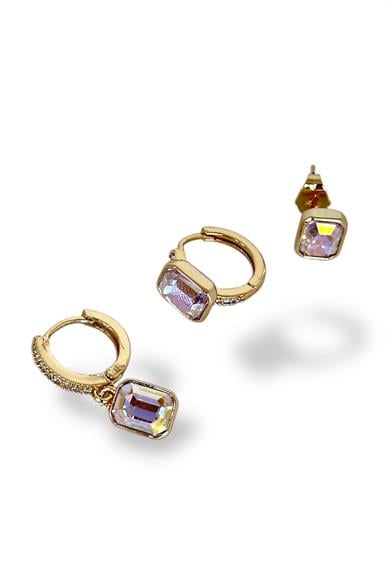 Altın Renk Taş Detaylı VİP 3lü YSX Küpe Set 