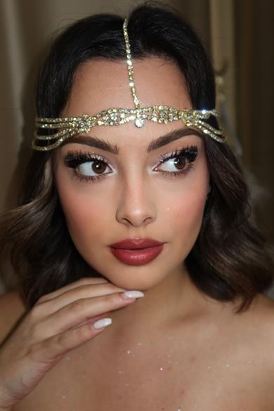 Altın Renk Taşlı Alınlık/Gelin Aksesuar