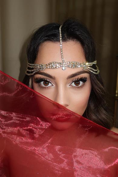 Altın Renk Taşlı Alınlık/Gelin Aksesuar