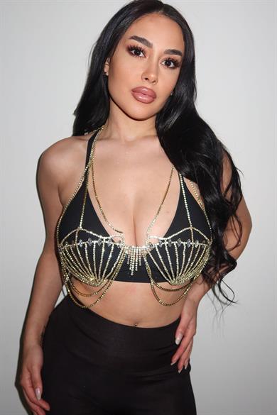 Altın Renk Taşlı Bikini Üstü/ Vücut Aksesuarı